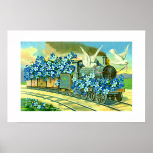 Blume, Tauben und Zug Poster