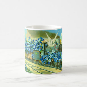 Blume, Tauben und Zug Tasse