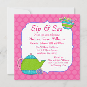 Blume Tea Cups Pink Polka Dot Sip, siehe Einladung