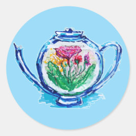Blume Teapot Runder Aufkleber