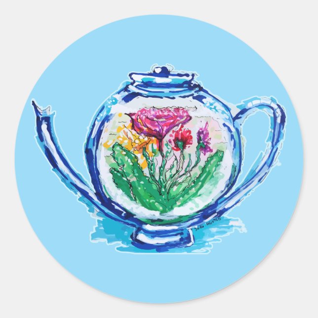 Blume Teapot Runder Aufkleber (Vorderseite)