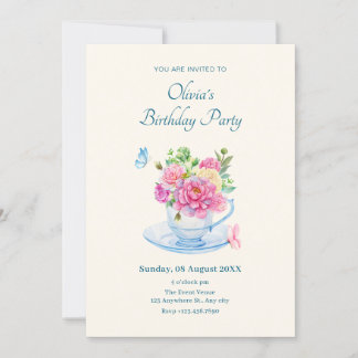 Blume Teetasse Geburtstag Einladung