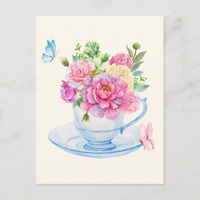 Blume Teetasse Postkarte (Vorderseite)