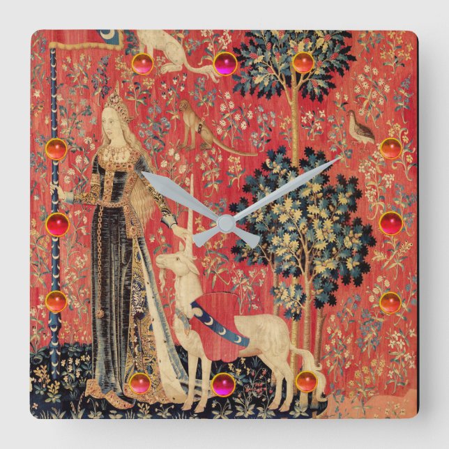 BLUME, Tiere, Edelsteine Quadratische Wanduhr (Vorderseite)