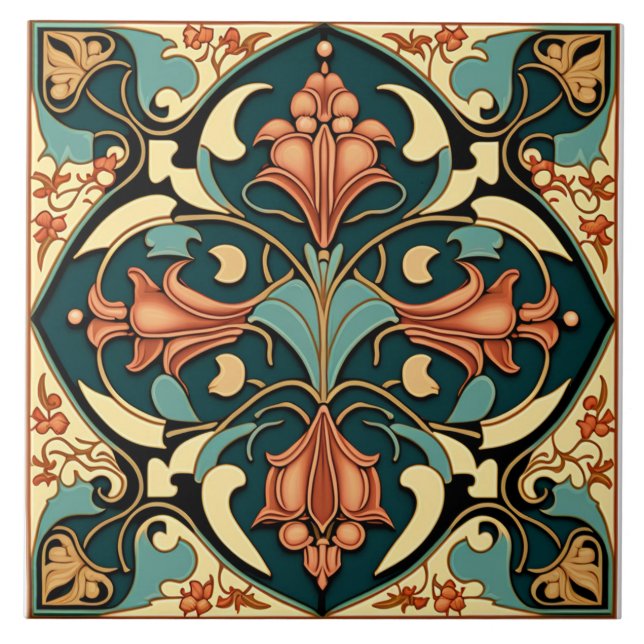Blume Tile - Jugendstil-Keramik Tile Fliese (Vorderseite)