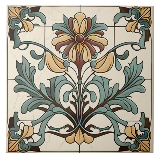 Blume Tile - Jugendstil Keramik Tile Fliese (Vorderseite)