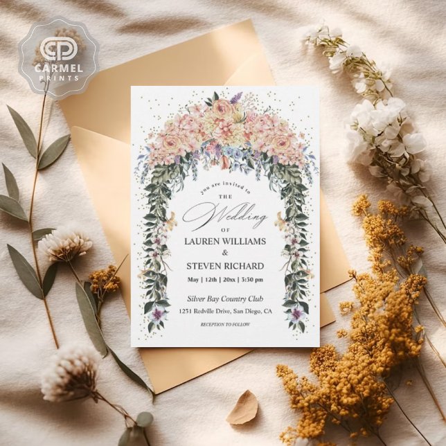 Blume Tor Premium in Weißrosa Einladung (Custom White Pink Pastel Flowers Gate Premium Invitation)