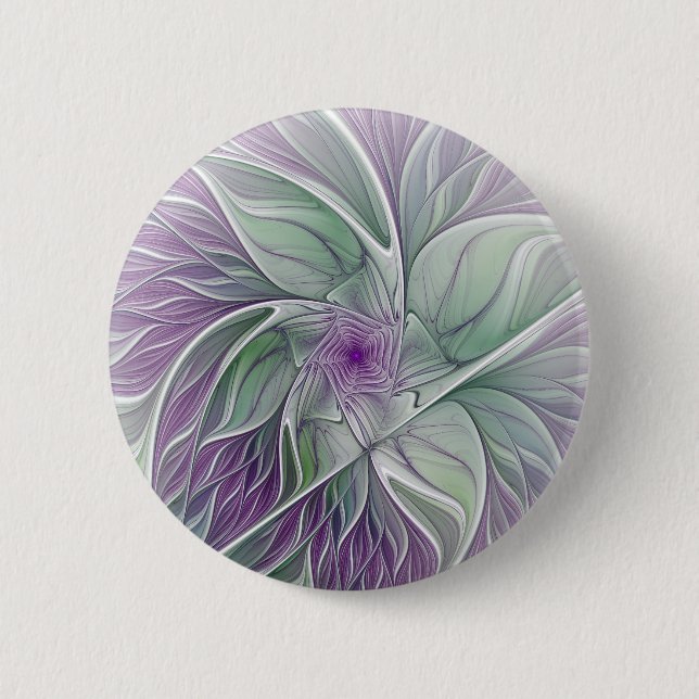 Blume Traum, Abstraktes Lila Grünes Fraktal Kunst Button (Vorderseite)