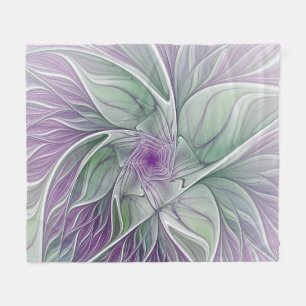 Blume Traum, Abstraktes Lila Grünes Fraktal Kunst Fleecedecke