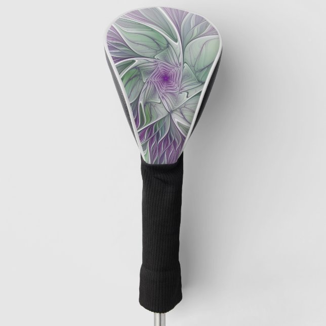 Blume Traum, Abstraktes Lila Grünes Fraktal Kunst Golf Headcover (Vorderseite)