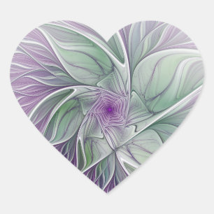 Blume Traum, Abstraktes Lila Grünes Fraktal Kunst Herz-Aufkleber