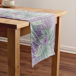 Blume Traum, Abstraktes Lila Grünes Fraktal Kunst Kurzer Tischläufer