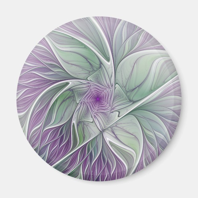 Blume Traum, Abstraktes Lila Grünes Fraktal Kunst Magnet (Vorne)