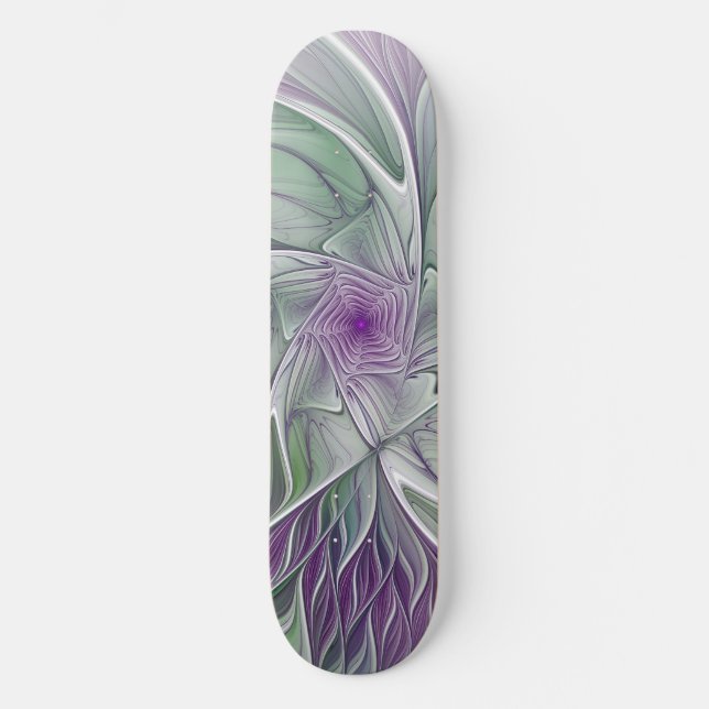 Blume Traum, Abstraktes Lila Grünes Fraktal Kunst Skateboard (Vorderseite)