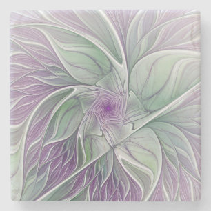 Blume Traum, Abstraktes Lila Grünes Fraktal Kunst Steinuntersetzer