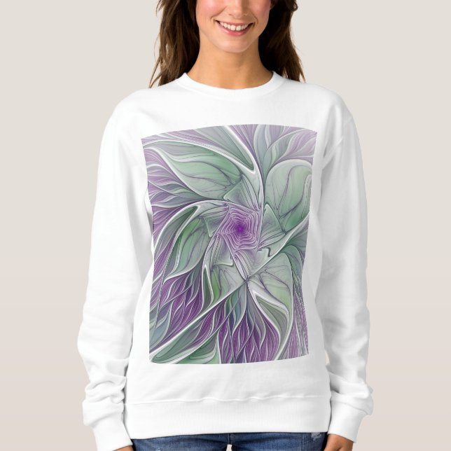 Blume Traum, Abstraktes Lila Grünes Fraktal Kunst Sweatshirt (Vorderseite)