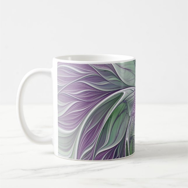 Blume Traum, Abstraktes Lila Grünes Fraktal Kunst Tasse (Links)