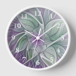 Blume Traum, Abstraktes Lila Grünes Fraktal Kunst Uhr