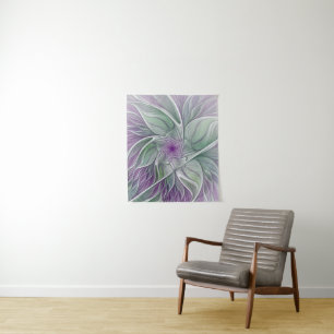 Blume Traum, Abstraktes Lila Grünes Fraktal Kunst Wandteppich