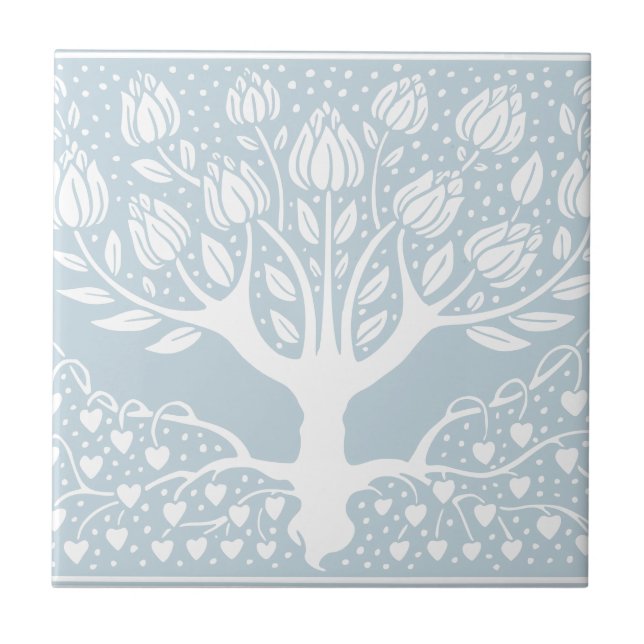 Blume Tree Baby Blue & White Beardsley Hearts Fliese (Vorderseite)