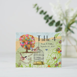 Blume Tree Birds & Bird Cage Wedding Number Card Postkarte