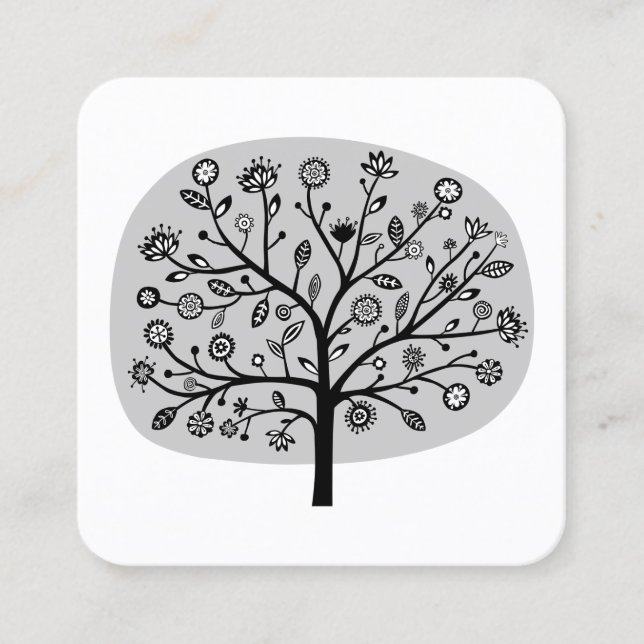 Blume Tree - Grau Quadratische Visitenkarte (Vorderseite)