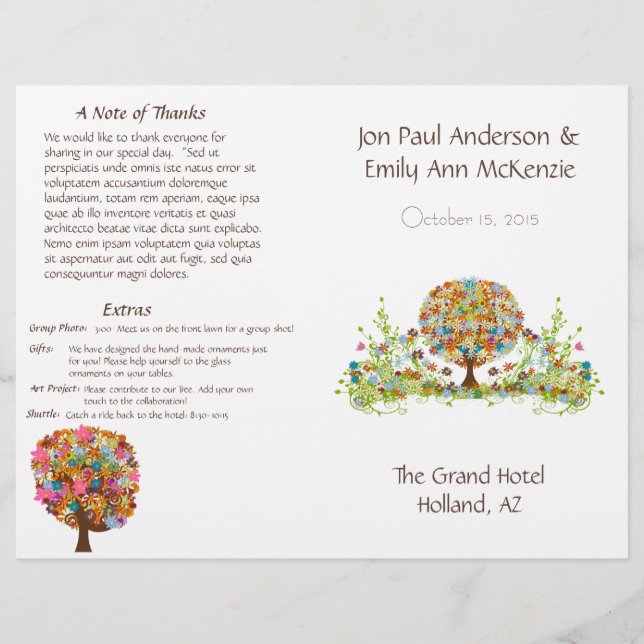 Blume Tree Hochzeitsprogramm (Vorderseite)