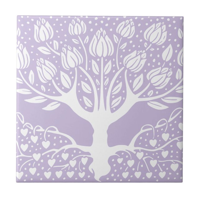 Blume Tree - Lilac Lila Beardsley Hearts Fliese (Vorderseite)