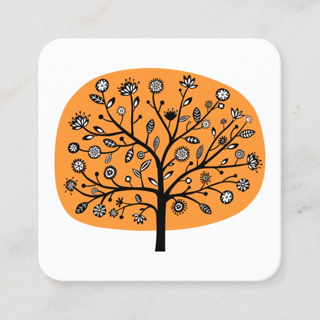 Blume Tree - Orange Quadratische Visitenkarte (Vorderseite)