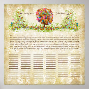 Blume Tree Print Quaker Hochzeitszertifikat Poster