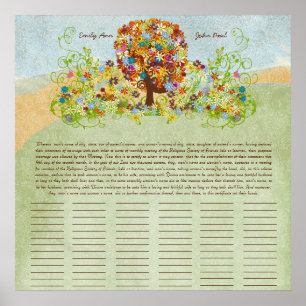 Blume Tree Print Quaker Hochzeitszertifikat Poster