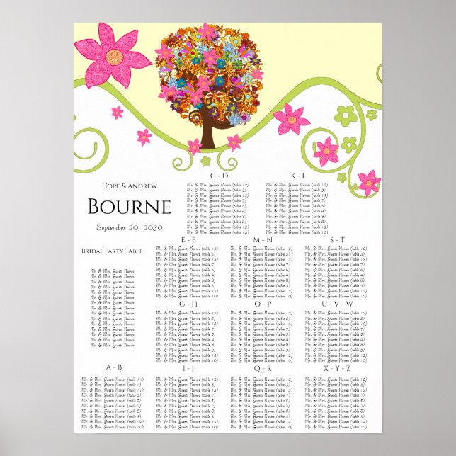 Blume Tree Seating Chart Alphabetical Table # s Poster (Vorne)