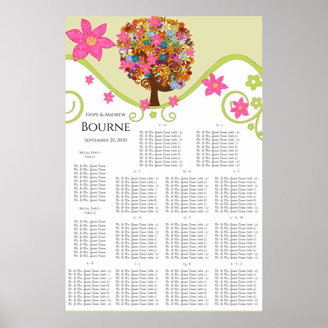 Blume Tree Seating Chart Alphabetical Table # s Poster (Vorne)