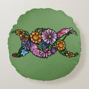 Blume Triple Moon Symbol gesegnet sein Rundes Kissen