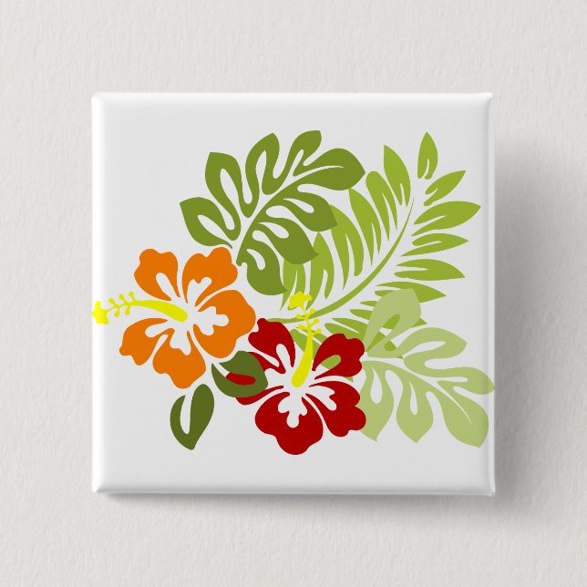 Blume Tropical Blätter Hibiskus Hawaii Red Orange. Button (Vorderseite)