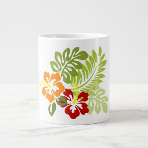 Blume Tropical Blätter Hibiskus Hawaii Red Orange. Jumbo-Tasse