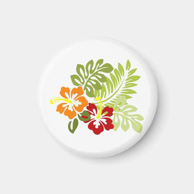 Blume Tropical Blätter Hibiskus Hawaii Red Orange. Magnet (Vorne)