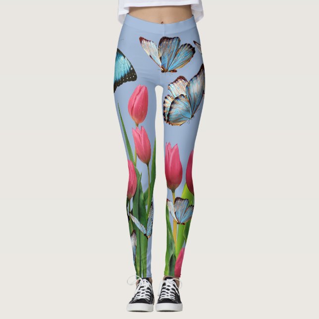 Blume-Tulpen-Schmetterling Leggings (Vorderseite)