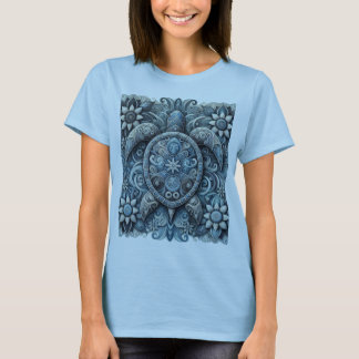 Blume Turtle - Blau T-Shirt