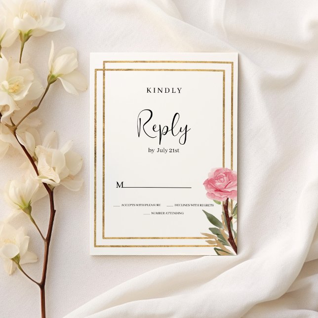 Blume UAWG Einladung (Geometric white gold pink mint flower RSVP)