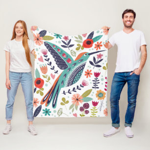 Blume über bunte Vogelarten und skandinavische Vol Fleecedecke