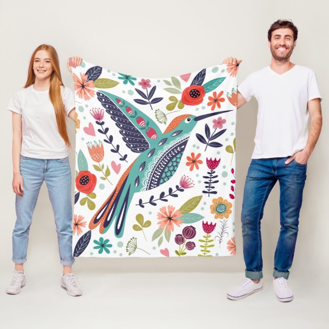 Blume über bunte Vogelarten und skandinavische Vol Fleecedecke (Beispiel)