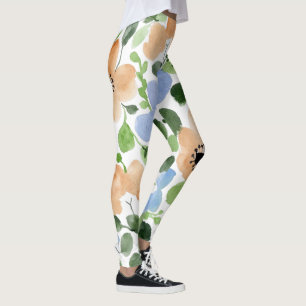 Blume überall, Pfirsich, blau, grün Leggings
