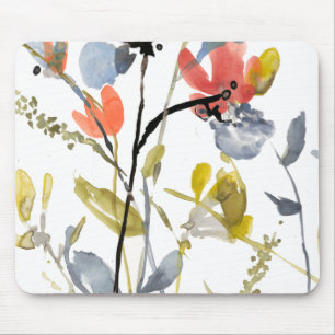 Blume überlagert - Watercolor-Blumen u. Stämme Mousepad