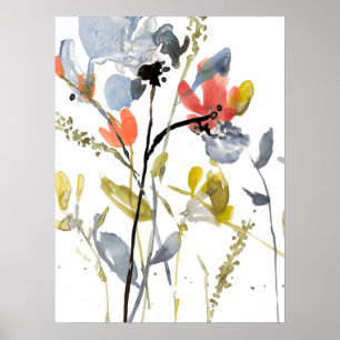 Blume überlagert - Watercolor-Blumen u. Stämme Poster