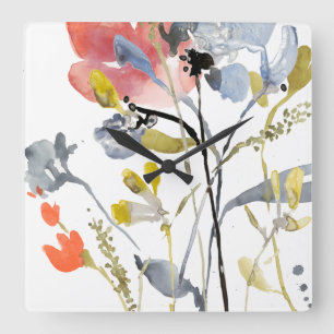 Blume überlagert - Watercolor-Pastell-Blumen Quadratische Wanduhr