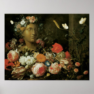 Blume um eine klassische Büste Poster