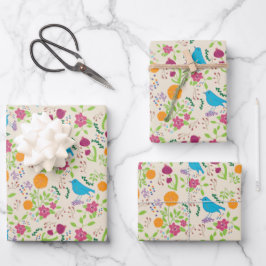 Blume Umhüllungspapier mit flachem Set von 3 Geschenkpapier Set