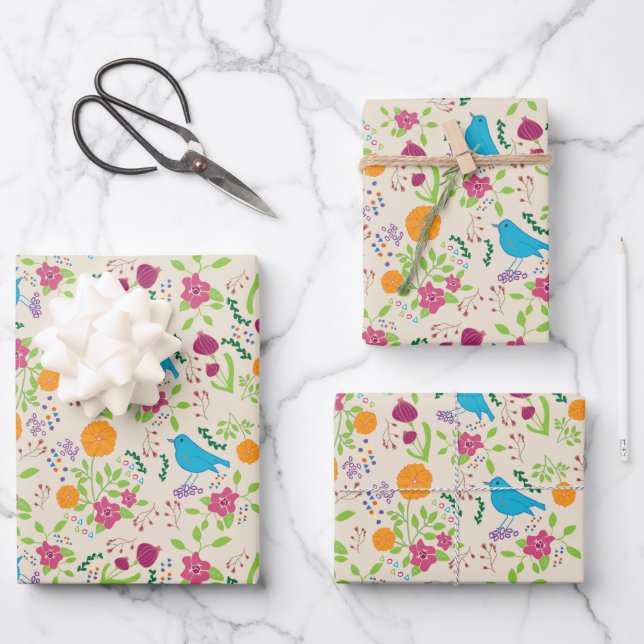 Blume Umhüllungspapier mit flachem Set von 3 Geschenkpapier Set (Vorderseite)