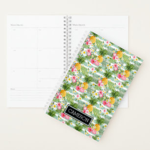 Blume und Ananas Aquamarin Streifen Name hinzuf Planer
